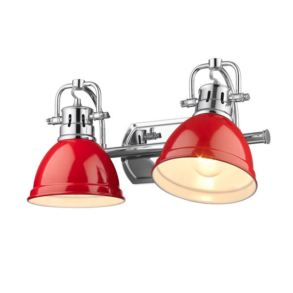 Duncan Chrome Two-Light Bath Vanity with Red Shades, image 3